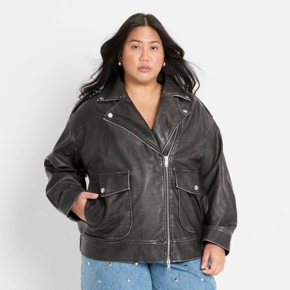 Women's Relaxed Leather Moto Jacket - Future Collective Black XXL